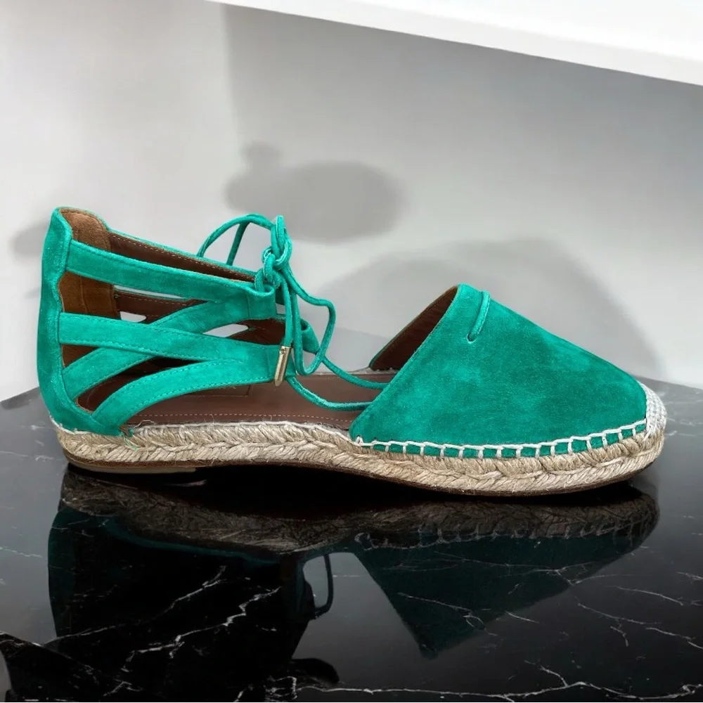 Aquazzura Firenze Green Suede Leather Belgravia Espadrilles Flat Sandals